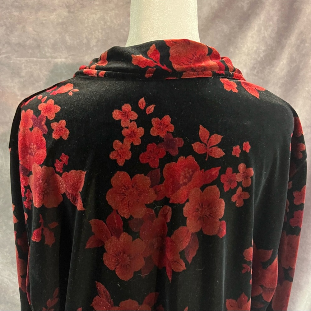 Sag Harbor Floral‎ Velvet Button-Up Shirt Shiny Vintage Retro Party XL - Picture 6 of 16